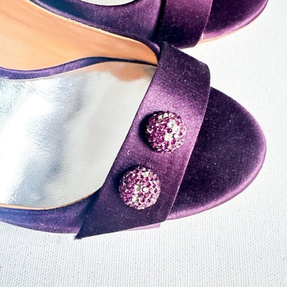 Badgley Mischka Purple Satin Rhinestine Open Toe Heels 7 - Picture 4 of 5